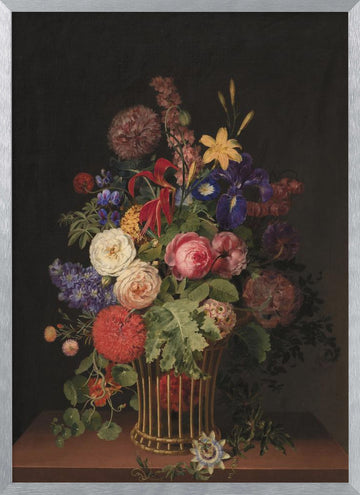 A Light Cane Basket With Flowers By C. D. Fritzsch | Poster - Silver Frame Interior