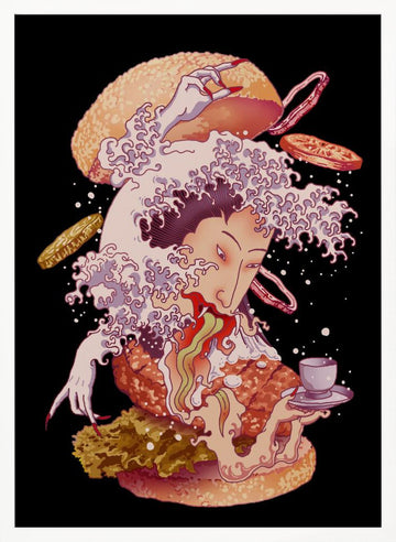 Ukiyo-e Burger Monster | Poster - White Frame Interior