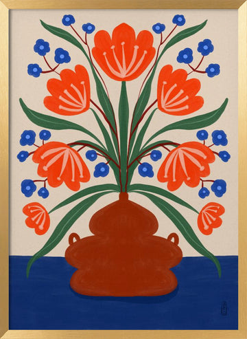 Vibrant Floral Terracotta Vase | Poster - Gold Frame Interior
