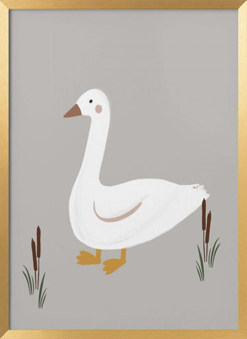 Minimalist White Goose | Poster - Gold Frame Interior