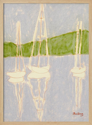 Calm Sailboat Reflections | Poster - Wood Frame Interior