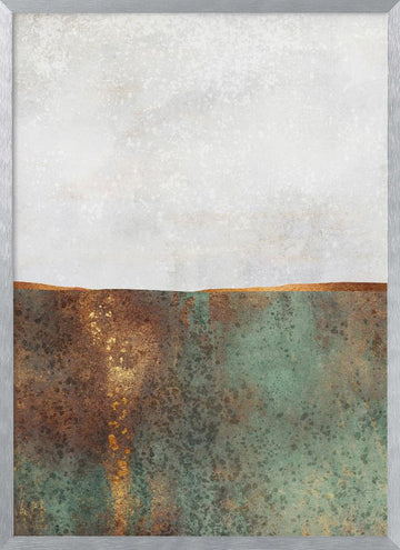 Golden Patina Horizon | Poster - Silver Frame Interior