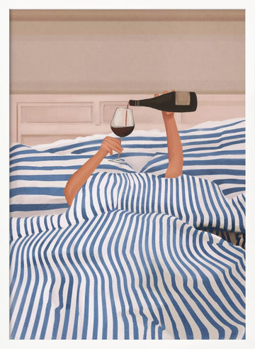 Wine In Bed | Poster - White Frame Interior