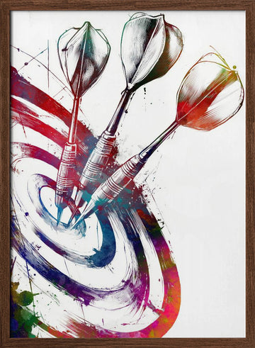 Colorful Darts Bullseye | Poster - Walnut Frame Interior