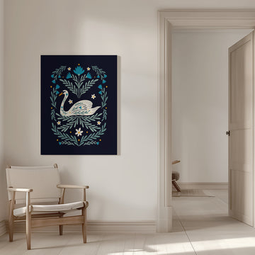 Graceful Botanical Swan | Canvas - Room Interior 1
