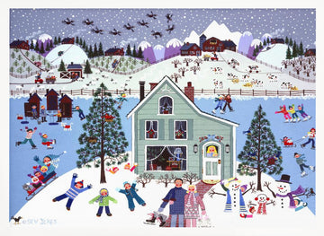 Joyful Winter Village Scene | Poster - White Frame Interior