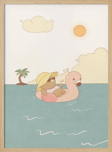 Relaxing Flamingo Float | Poster - Wood Frame Interior