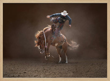 Bucking Rodeo Cowboy | Poster - Wood Frame Interior