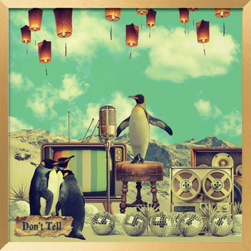 Retro Penguin Party | Poster - Gold Frame Interior