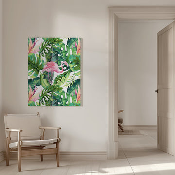 Tropical Flamingo Leaves | Canvas - Room Interior 1