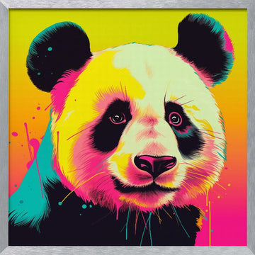 Neon Panda Portrait | Poster - Silver Frame Interior