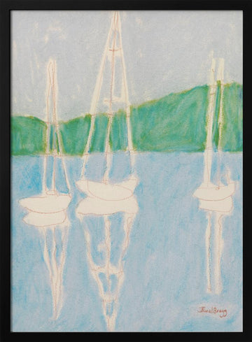 Calm Sailboat Reflections | Poster - Black Metal Frame Interior