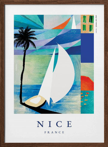 Summer Sailboat Beach | Poster - Walnut Frame Interior