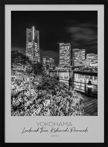 Yokohama Night Landmark Promenade | Poster - Black Metal Frame Interior