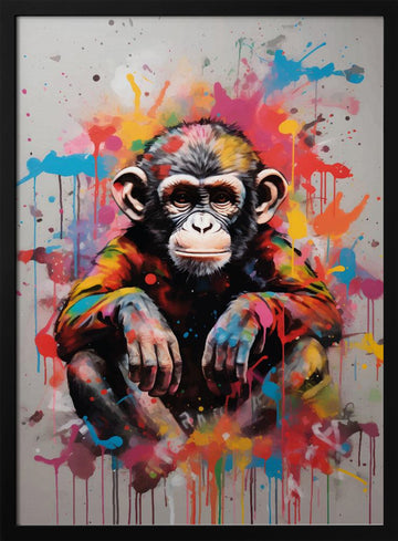 Vibrant Chimp Splatter | Poster - Black Metal Frame Interior