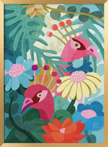 Tropical Birds And Flowers | Poster - Gold Frame Interior