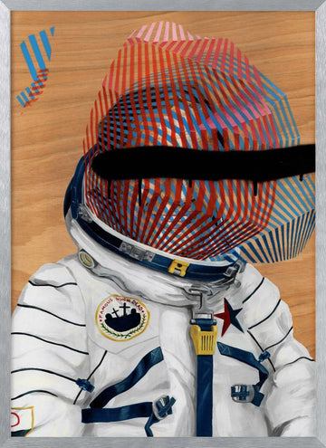 Striped Astronaut Helmet | Poster - Silver Frame Interior