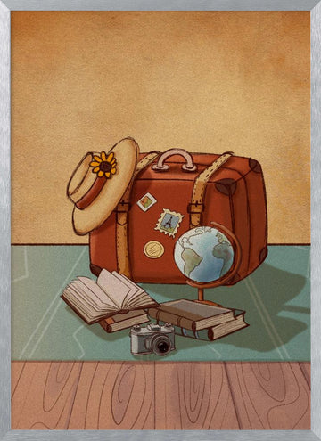 Vintage Travel Essentials | Poster - Silver Frame Interior