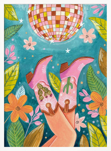 Cowboy boots and disco ball | Poster - White Frame Interior