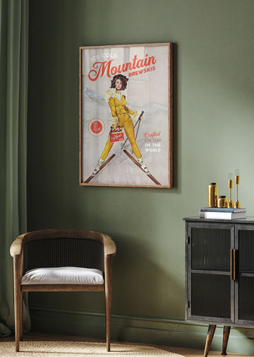 Ice Cold Beer Vintage Pinup Ski Art | Poster - Room Interior 2