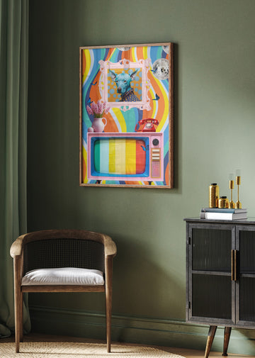 Colorful Groovy Blue Dog | Poster - Room Interior 2