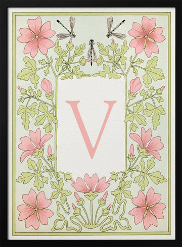 Elegant V Botanical Bloom | Poster - Black Metal Frame Interior