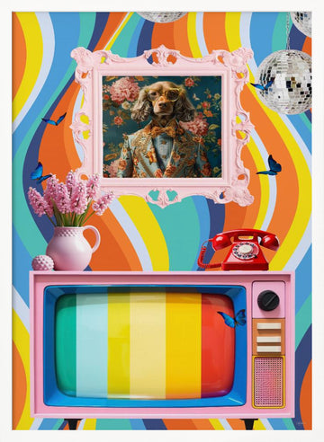 Dapper Dog Eclectic Scene | Poster - White Frame Interior