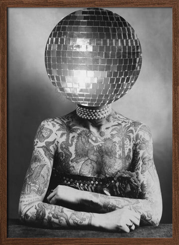 Tattooed Disco Figure | Poster - Walnut Frame Interior