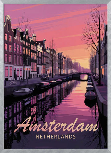 Amsterdam Sunset Canal | Poster - Silver Frame Interior