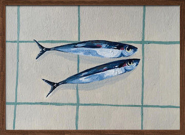 Two Blue Fish | Poster - Walnut Frame Interior