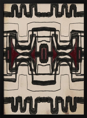 Red Tribal Geometry | Poster - Black Metal Frame Interior