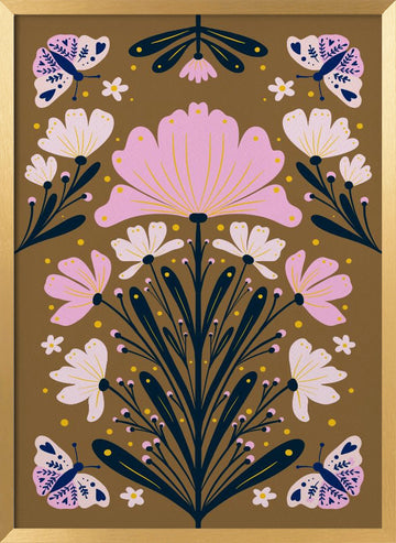 Symmetrical Butterfly Garden | Poster - Gold Frame Interior