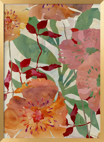 Watercolor Garden Flowers | Poster - Gold Frame Interior