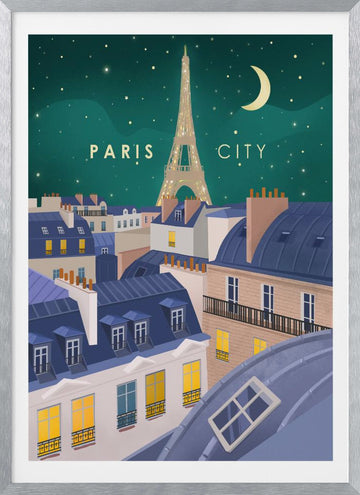 Paris at Night | Poster - Silver Frame Interior