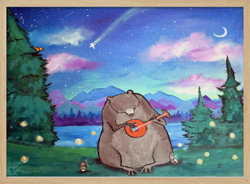 Starry Night Bear Banjo | Poster - Wood Frame Interior
