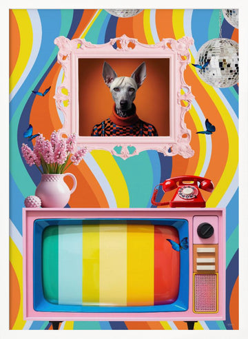 Funky Retro Dog Portrait | Poster - White Frame Interior