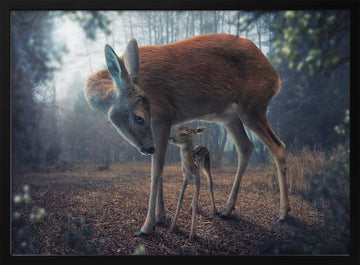Mother Deer and Fawn | Poster - Black Metal Frame Interior