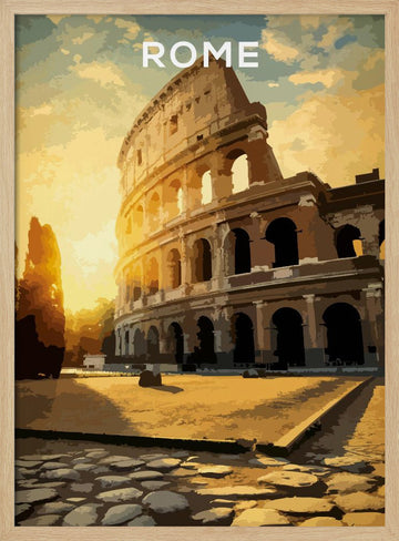 Ancient Rome Colosseum Sunset | Poster - Wood Frame Interior