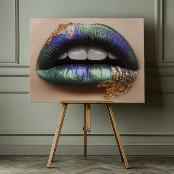 Iridescent Gold Lips | Canvas - Room Interior 1