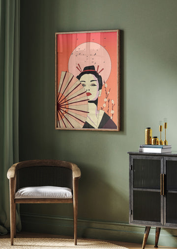 Japanese Geisha with Fan | Poster - Room Interior 2