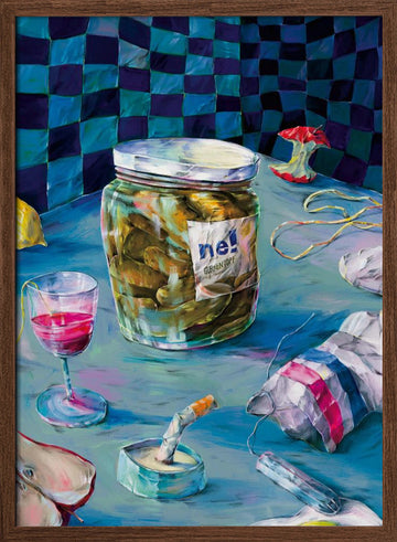 Messy Kitchen Table Still Life | Poster - Walnut Frame Interior
