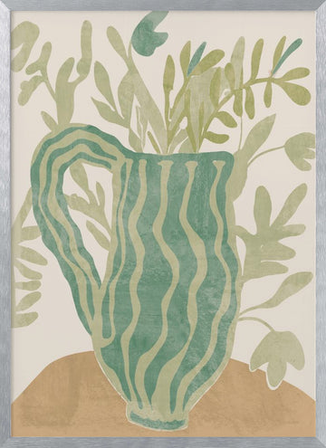 Green Striped Botanical | Poster - Silver Frame Interior