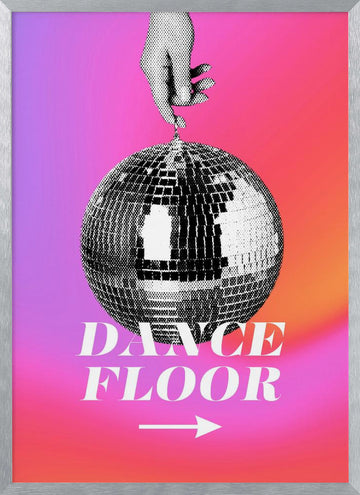 Monochrome Disco Ball | Poster - Silver Frame Interior
