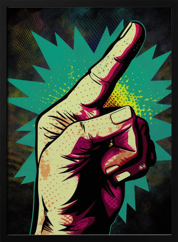 Pointing Hand Pop Art | Poster - Black Metal Frame Interior