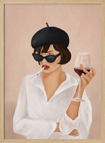 Chic Smoking Lady | Poster - Wood Frame Interior