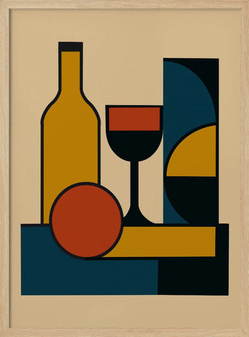 Abstract Wine Still Life | Poster - Wood Frame Interior