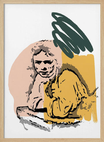 Pensive Woman Portrait | Poster - Wood Frame Interior