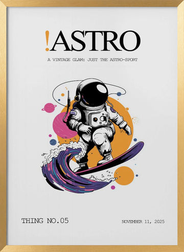 Astronaut Surfing Cosmic Wave | Poster - Gold Frame Interior