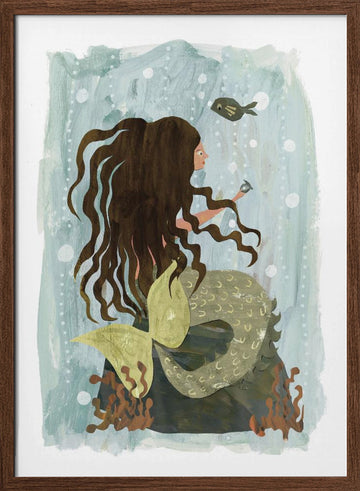 Dreamy Ocean Mermaid | Poster - Walnut Frame Interior