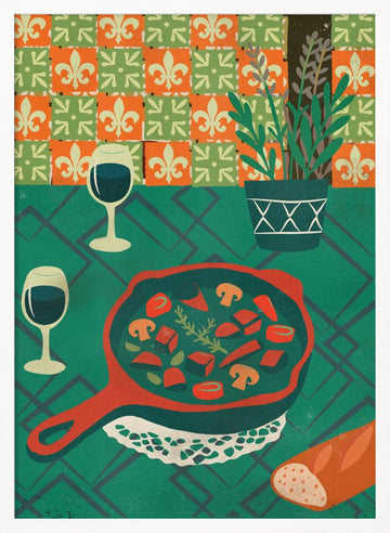 Cozy French Dinner | Poster - White Frame Interior